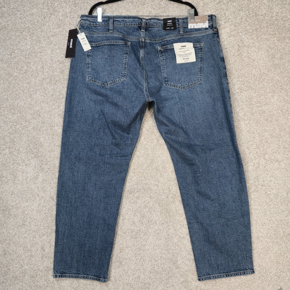 Mavi Zach Straight Leg Jeans Mens 40x30 All Blue Cotton Stretch NEW